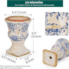 Sungmor Small Ceramic Urn Planter - Blue and White Floral Pedestal Flower Pot, Decorative Vintage Chinoiserie Style Planters, Tuscan Accent Vase Indoor Outdoor Plant Holder with Drainage