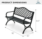 MFSTUDIO 50" Lucky Clover Outdoor Bench, Black Cast Iron Back with Waterproof E-Coating, Durable Patio Garden Bench Park Chair, Black