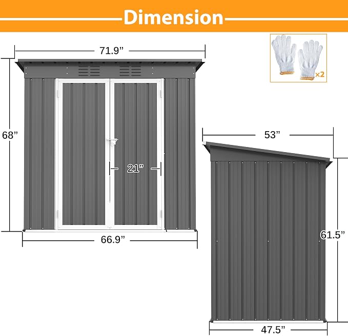 Storage Shed with Galvanized Steel, Vents and Lockable Door, Gray