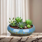 7.3 Inch Succulent Planters Pots Shallow Ceramic Glazed Planter Pots, Lotus Bowl Planter Round Shallow Planter Water Lily Pot for Indoor/Outdoor Plants Decorative (Blue)