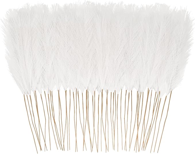 Artificial Pampas Grass Stems, 50 Pack, 21.6 Inch White Silk Plumes