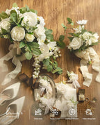 Artificial Flowers Cascading Bridal Bouquet, Faux Silk Peony & Rose