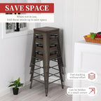 FDW Metal Bar Stools Set of 4 Counter Height Bar Stools 24 Inches Industrial Bar Chairs Patio Stool Stackable Backless Stool Indoor Outdoor Metal Kitchen Stools Bar Chairs (Bronze with Wood, 24")