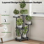 Plant Stand 5 Tier Indoor Outdoor Metal Flower Shelf with Wheels Multi Plants Holder Display Rack for Garden Patio Balcony Living Room Black (Black, 5 Tier)