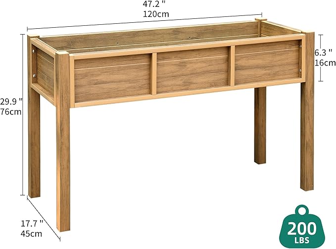 YITAHOME 48x18x30in Raised Garden Bed, Weather Resistant Poly Lumber Planter Box with Legs, Elevated Garden Bed for Yard, Garden, Balcony - Brown