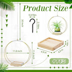 Geelin 4 Pack Plant Hanger with Wood Base Hanging Window Planter Boho Macrame Hanging Potted Plant Holders for Indoor Outdoor Window Wall Ceiling Home Decoration, Pot & Sapling Not Included(Gold)