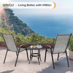 VINGLI Patio Chairs Set of 2 – Stackable Outdoor Dining Chairs with Comfortable Sling High Back Chairs and Armrests for Lawn, Poolside, Courtyard, Balcony, Garden, Silver Gray