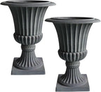 Urn Planters 22", Set of 2, Tall Stone-Resin Pedestal Planters for Outdoor Plants, Large Front Porch Decor, Patio Garden Pots, Outdoor Urns for Entryway, Porch & Deck, Grey Plant Pot