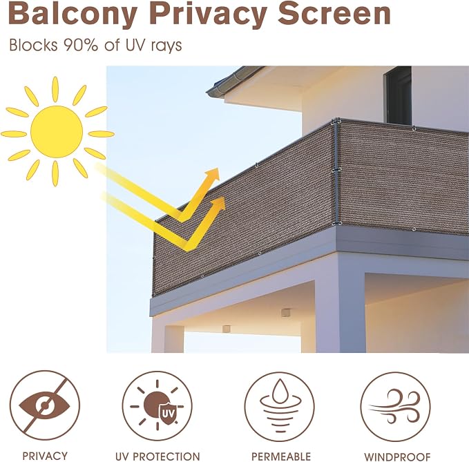 Garden Privacy Screen, Brown HDPE Mesh, 2'6 x 30' Balcony