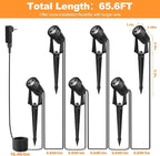 Outdoor Landscape lighting Low Voltage, 65.6FT Wired LED Spot light with Plug-in Transformer, IP65 Waterproof Outside Uplight 18W 1800LM for Yard Garden Tree Pathway House, Warm White 3000K, Pack of 6
