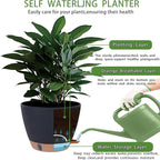 Self-Watering Plant Pots for Indoor Plants: 8/10/12 Inch Large Plastic Planter with Water Level Indicator, Drainage Holes & Deep Reservoir, Modern Decorative Flower Pot (Black)