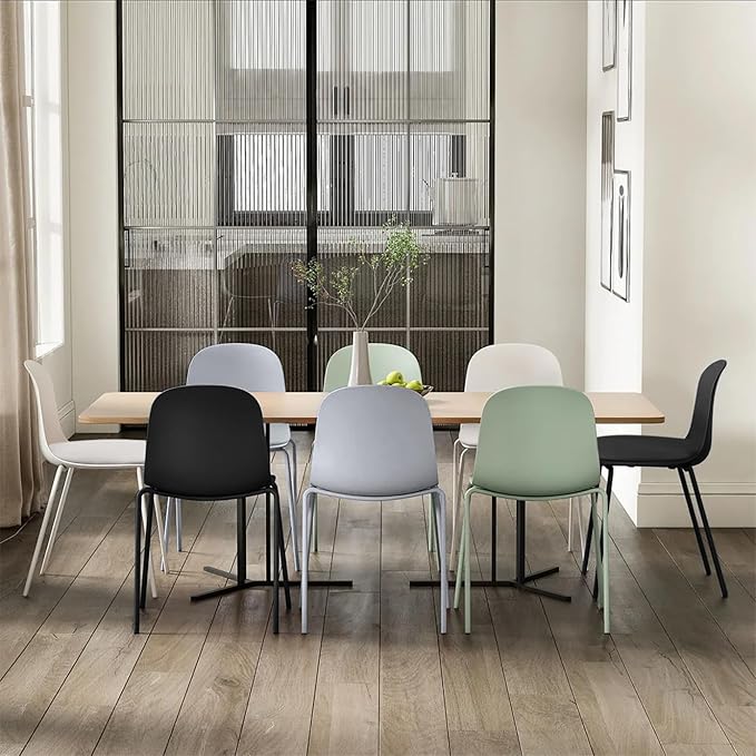 2xhome Modern Stackable Armless Dining Chair, Plastic Shell Seat with Upholstered PU Leather Cushion Padded Seat Metal Legs for Home Kitchen Patio Cafe, White
