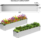 2 Pack 6x1.5x1FT Galvanized Metal Raised Garden Bed Kit for Vegetables, Herbs, Open-Bottom Large Capacity Outdoor Planter Box Gardening Stakes, Silver