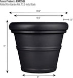 Tusco Products RR135BK Classic Rolled Rim Garden Planter, 13.5", Black