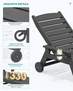 SERWALL Patio Chaise Lounge Chair Set of 2 with 9FT Patio Umbrella, 78'' HDPE Outdoor Lounger, Poly Lounge Chair with Rolling Wheels & Cup Holder for Pool,Slate Gray (Umbreall Base not Included)