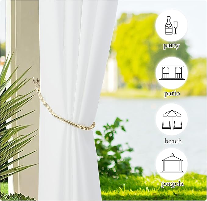 NICETOWN Canvas Outdoor Curtains for Patio Waterproof 2 Panels, Thermal Insulated Silver Rustproof Grommet Top & Bottom Privacy Windproof Outdoor Curtains/Drapes for Cabana, W55'' by L95'', White