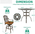 VIVIJASON 5-Piece Bar Height Patio Dining Set, All Weather Cast Aluminum Outdoor Table and Chairs Set with 4 Swivel Bar Stools, Cushions & 35.4" High Bar Table w/Umbrella Hole for Deck, Lawn, Garden