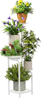 TOSKING 5 Tier Tall Plant Stand Indoor Outdoor, Heavy Duty Corner Shelf for Plants & Decor, Space Saving 3.9FT Metal Flower Pot Stand for Balcony, Garden, Living Room, Patio (White, 47in)