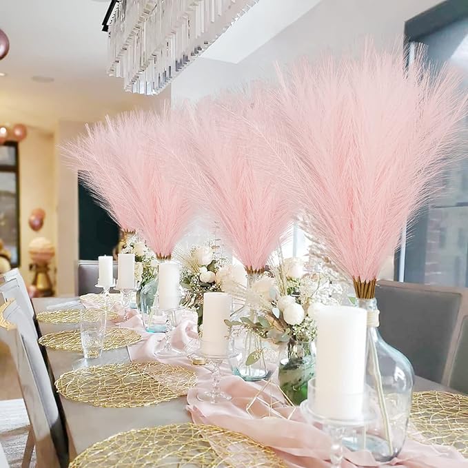 Artificial Pampas Grass Stems, 8 Pack, 35 Inch Pink Silk Plumes