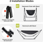 2-in-1 Hammock & Swing Chair for Teens – Adjustable Folding Chair with Collapsible Steel Stand, Portable for Camping, Travel, Patio & Indoor Use, Includes Carrying Case, Supports 440 LBS