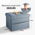 LINMAGCO Storage Ottoman Folding Foot Stool Ottoman with Side Pocket Modern Short Sofa Stool Linen Cloth 17x13x13(FogBlue)