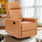 Sweetcrispy Recliner Chair, 360 Swivel Rocker Chair for Adults, Glider Rocker Recliners, Nursery Chairs for Living Room, High Back, Upholstered Deep Seat, Classical Brown