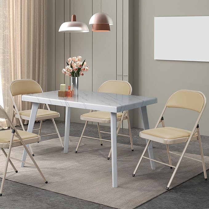 VINGLI 10 Pack Folding Chairs with Padded Seats, Metal Frame with Pu Leather Seat & Back, Capacity 350 lbs, Set of 10, Khaki