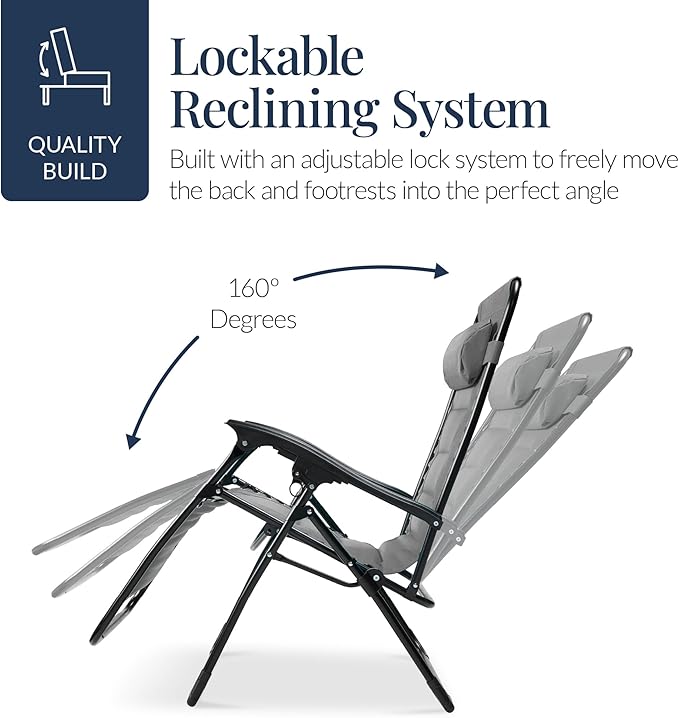 Best Choice Products Oversized Padded Zero Gravity Chair, Folding Outdoor Patio Recliner, XL Anti Gravity Lounger for Backyard w/Headrest, Cup Holder, Side Tray, Polyester Mesh - Ice Gray