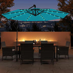 Tangkula 10ft Solar LED Patio Umbrella with Base, Offset Cantilever Outdoor Umbrella with 32 LED Lights, Infinite Tilt, 360 Degree Rotation, Crank Handle for Pool Deck Garden Backyard (Turquoise)