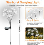 Solar Garden Lights 2 Pack Waterproof Solar Swaying Starburst Light Outdoor Lights for Yard Patio Walkway Pathway Party Wedding Christmas Decoration, White