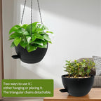 WOUSIWER Self Watering Hanging Planters, 2 Pack 10'' Plastic Pots with Drainage Holes & Reservoir Tray (Black) | Indoor & Outdoor Use for Ferns, Ivy, Herbs, Succulents