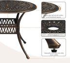 VINGLI 35.4' Dia Patio Dining Table with Umbrella Hole, Cast Aluminum Bistro Table for Outdoor Garden Use (35.4' Dia x 29.5' H)