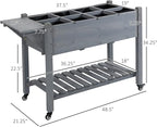 Outsunny Raised Garden Bed with 8 Grow Grids, Wooden Outdoor Plant Box Stand with Folding Side Table and Wheels, 49" x 21" x 34", for Vegetables, Flowers, Herbs, Gray