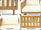Merax Outdoor 3 Seater Daybed, Acacia Wood Day Bed Couch Sofa with Cushions for Patio Backyard, Garden, Beige