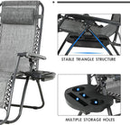 FDW Set of 2 Lawn Outdoor Deck Camping Folding Patio Beach Anti Recliner Pool Chair with Pillow and Cup Holder, Grey
