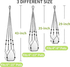 Macrame Plant Hanger - Fits 4 to 15 inches Pots for Indoor Outdoor, 43"/35"/29" Different Sizes Set, Gray (POTS NOT Included)