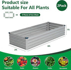 Vengarus 8x2x1FT (2 Pack) Galvanized Raised Garden Bed-Outdoor Planter Box for Vegetables,Metal Flower Boxes with Corner,Planter Raised Bed,(Silver)
