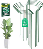 10 Pack 30 Inch Plant Support Stakes, Heavy-Duty Half Round Peony Support Ring Cage, Metal Garden Plant Stakes for Outdoor Plants - Peony, Tomato, Hydrangea with Cuttable Plant Ties