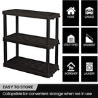 Oskar Heavy Duty Plastic Storage Shelves- for Garage, Kitchen, Bathroom Basement Kids Room, Stackable 3-Tier Black Organizer Rack for Books Shoes, Toys, Pantry, Cleaning and Closet Organization