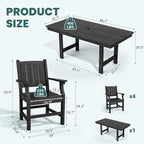 Pamapic 5-Piece Outdoor Dining Set, HDPE Outdoor Rectangular Table and 4 Chairs, Wood Grain Patio Furniture Sets with Armrest, All-Weather Patio Dining Table with Umbrella Hole, Black
