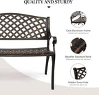 VINGLI 40.5" Patio Garden Bench,Anti- Rust Cast Iron Cast Aluminum Frame for Outdoor Path Yard Lawn Work Entryway Decor Deck (Brown)
