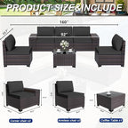 ALAULM 6 Pieces Patio Furniture Set, Oversized Seat/Armrest and High Back Wicker Sectional Furniture Set with Thick Cushion for Backyard, Garden, Black