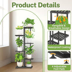 iDavosic.ly Plant Stand with Grow Light Indoor Outdoor, 5-Tier Tall Metal Flower Shelf for Heavy-Duty Large Planters, Corner Orchid Display Rack for Living Room Balcony Patio Porch, Modern Black