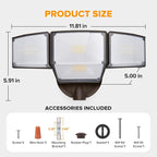 LUTEC 80W Dusk to Dawn Flood Lights Outdoor, 9000LM Super Bright LED Security Light with Photocell, IP65 Waterproof, 5000K Daylight, Hardwired 4 Heads Floodlight for Garage, Yard, Patio (Brown)