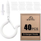 ADIIL 40 PCS Q Hanger Hooks with Safety Buckle, Windproof Screw Hooks for Hanging Outdoor String Lights, Plants, Christmas Patio Lights, 2.2 Inches, White