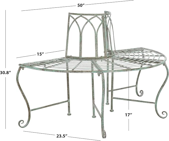 Bench, 50-Inch Curved Wrought Iron, Antique Dark Green Finish