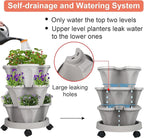 GameXcel Vertical Planter 3 Tier Stackable Planters Garden Planters Strawberry Herb Flower and Vegetable Planter Indoor Outdoor Gardening Pots with Removable Wheels and Tools 2-Pack