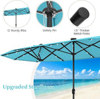 Tangkula 9 Pieces Rattan Outdoor Dining Set with 13Ft Solar Patio Umbrella for 6, Outdoor Wicker Table Set with 8 Cushioned Chairs, Acacia Wood Top, Outdoor Umbrella with Base Included