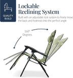 Best Choice Products Oversized Padded Zero Gravity Chair, Folding Outdoor Patio Recliner, XL Anti Gravity Lounger for Backyard w/Headrest, Cup Holder, Side Tray, Polyester Mesh - Sage Green