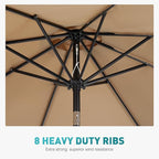 OLIXIS 9ft Patio Umbrella with Tilt and Crank Button & 8 Sturdy Ribs Waterproof, Patio Table Umbrella Perfect for Poolside, Terrace, Beach and Outdoor Restaurant, Khaki